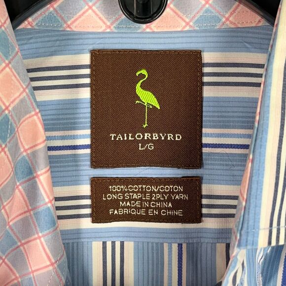 Tailorbyrd Shirt Mens‎ Large Regular Fit Button-Up Long-Sleeve Long Staple - Picture 7 of 11